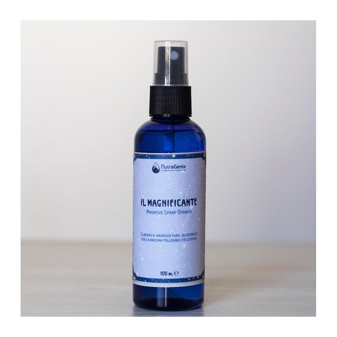 Flacone spray trasparente NutraGenix Magnificante Magnesio Spray Dermico 100 ml con erogatore nebulizzatore, prodotto