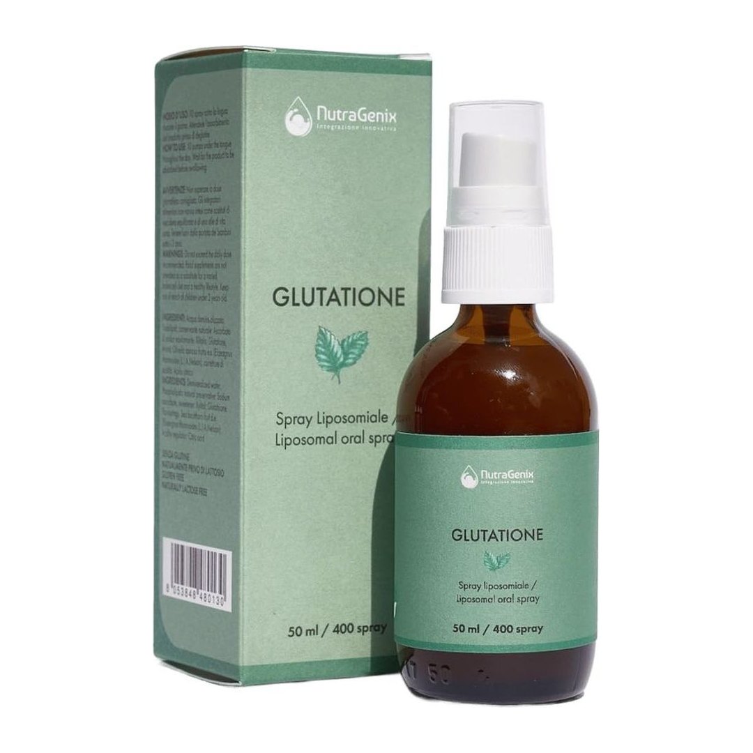 Spray sublinguale di glutatione NutraGenix 2000 mg in formato 50 ml, flacone con erogatore spray per assorbimento rapido