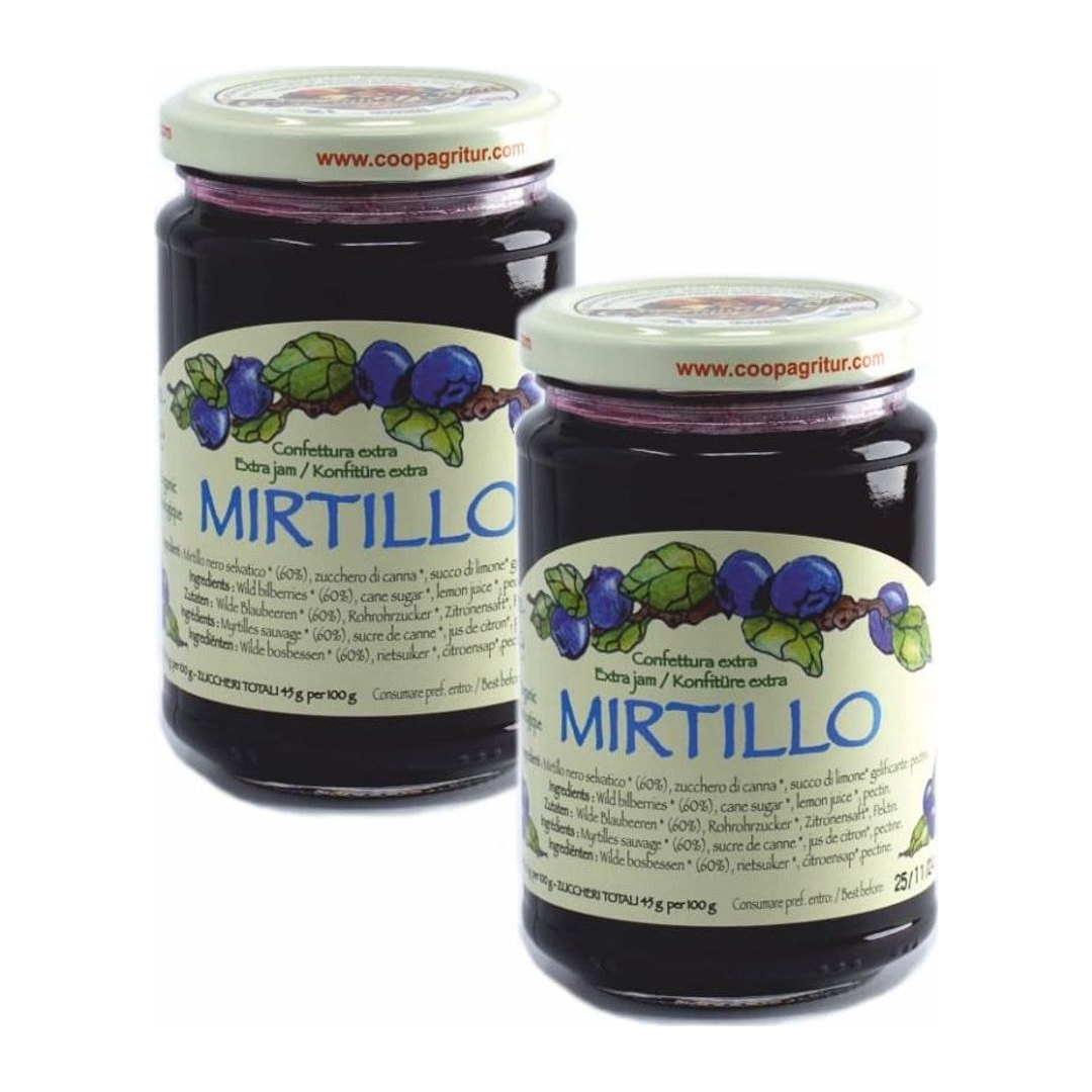 Confettura biologica Agritur mirtillo nero selvatico 2x330g, confezione in cartone FSC