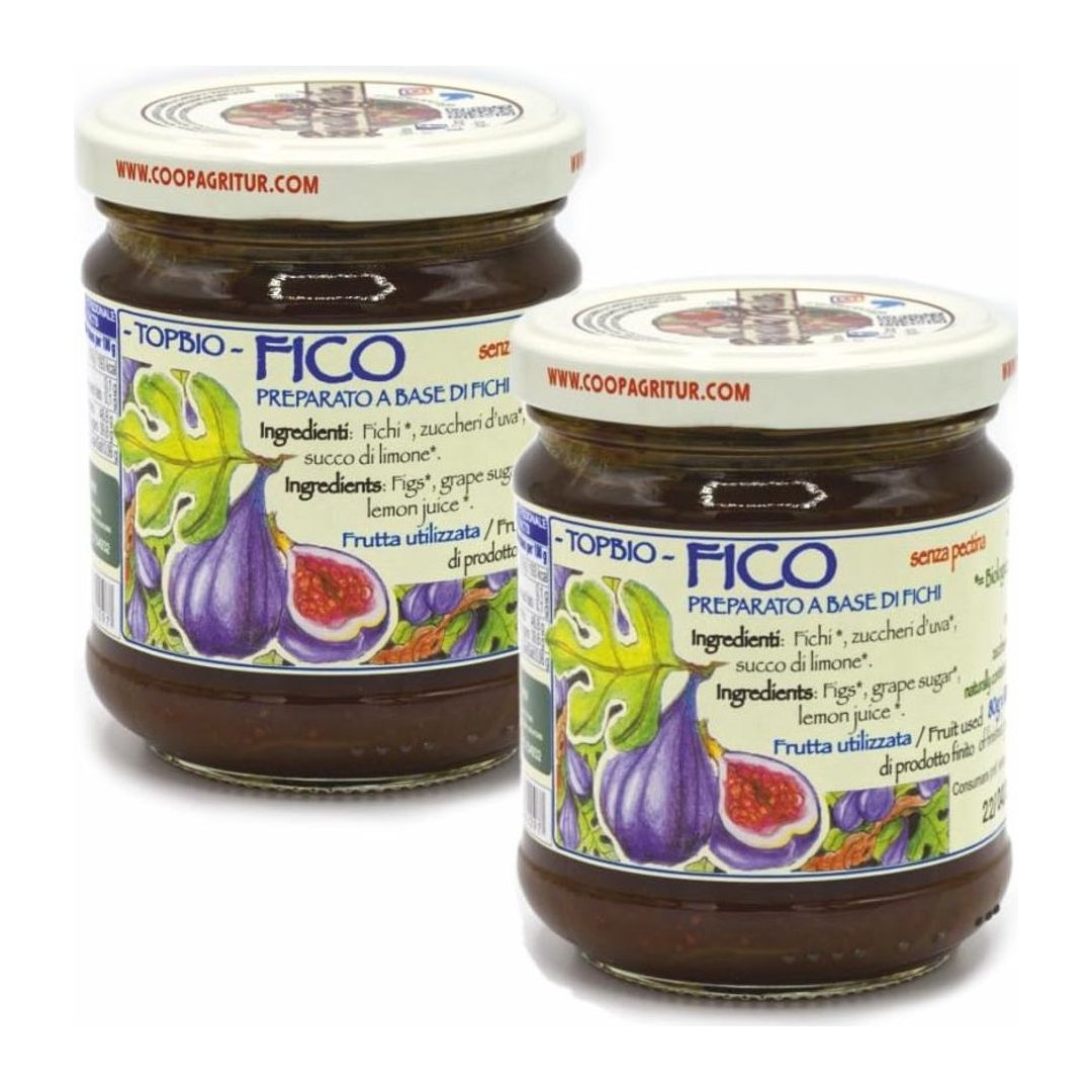 Composta biologica di fico Agritur in doppia confezione da 210g con etichetta FSC e ingredienti naturali