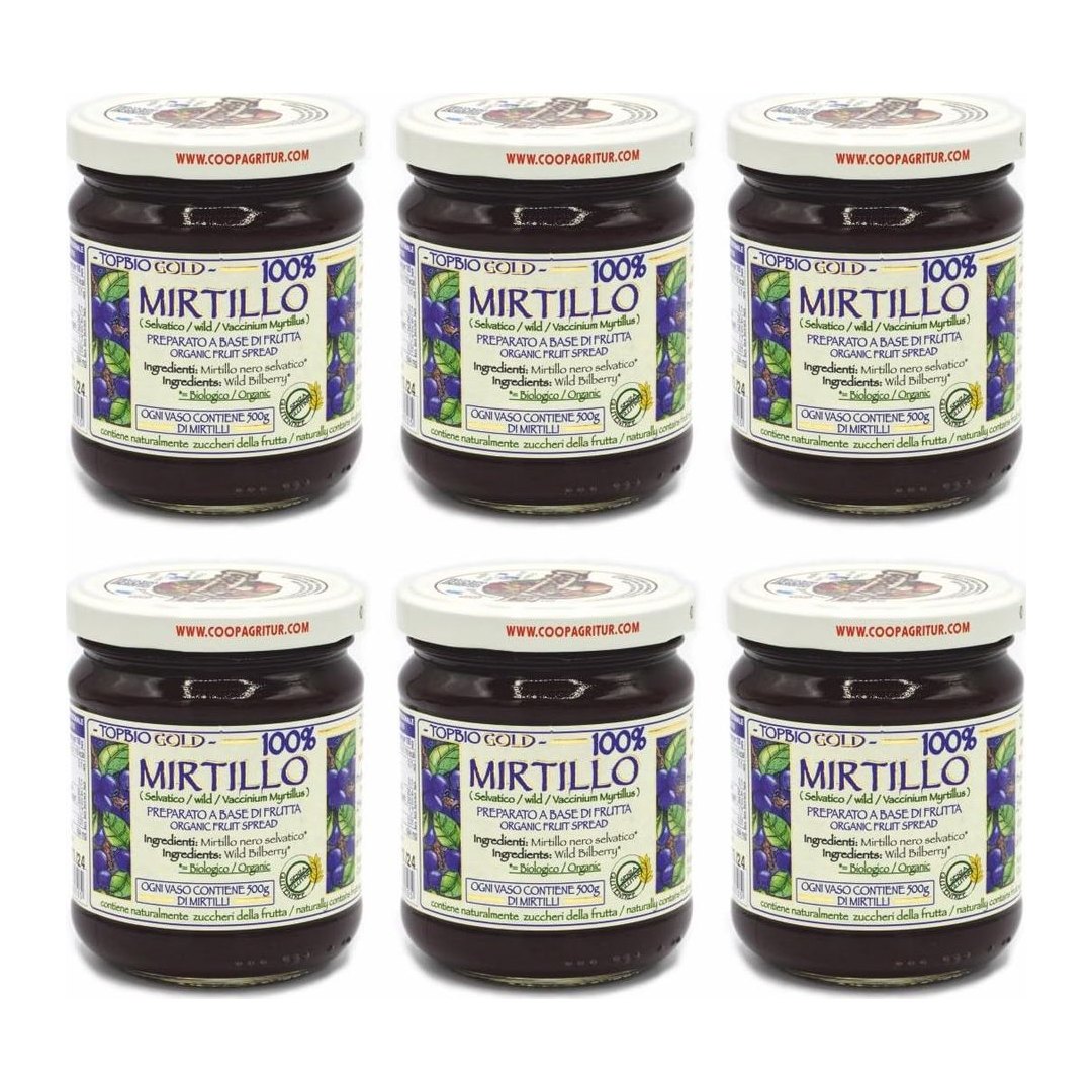 Confezione Agritur Composta Mirtillo Biologica: 6 vasetti da 210g di mirtillo nero selvatico puro senza zuccheri