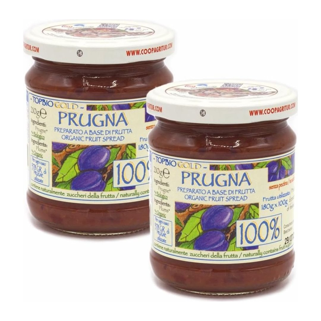 Composta biologica di prugna Agritur in confezione 2x210g, formato doppio per colazione e cucina