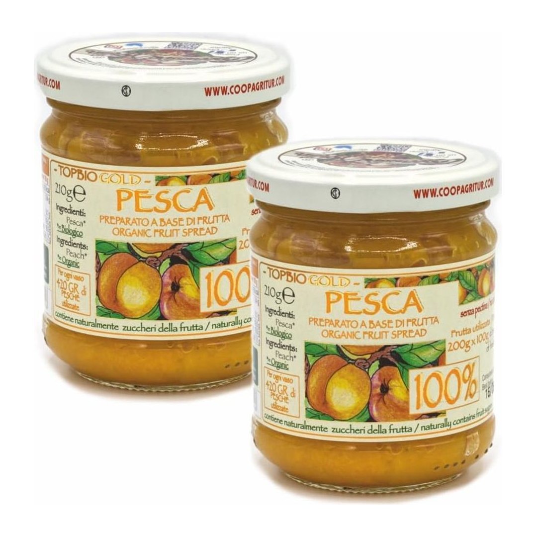 Confezione doppia Composta di Pesca Agritur biologica 2x210g con packaging in cartone FSC sostenibile