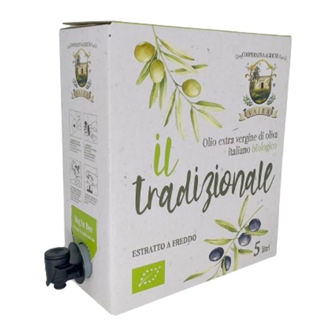 Olio extravergine di oliva biologico Ogliarola Garganica in Bag in Box da 5 litri della Cooperativa Agricola Vaira del