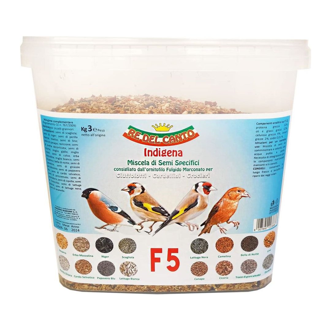 Miscela F5 Indigena di Re del Canto 3 kg semi naturali per uccelli granivori