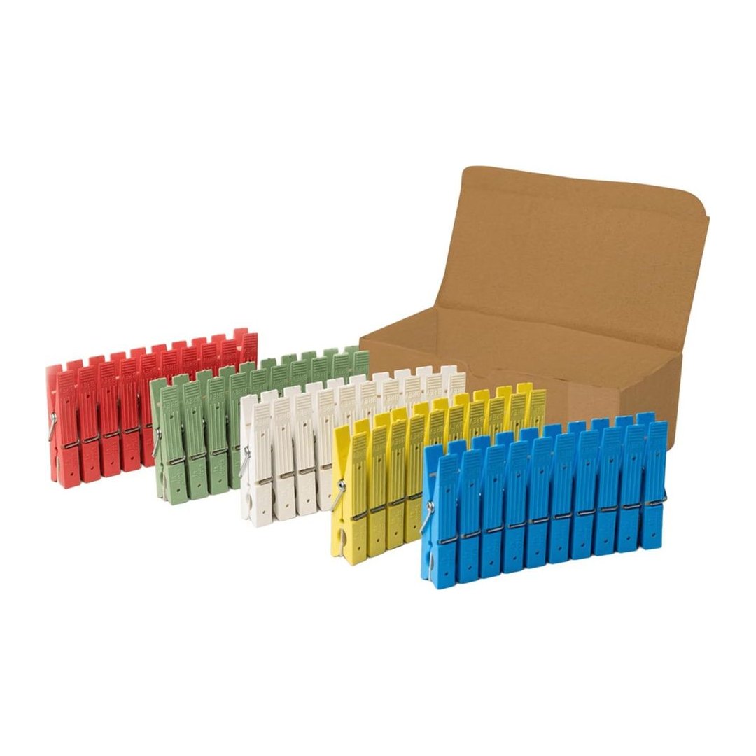 Confezione da 50 mollette per bucato La Dupla in plastica e legno, multicolore, resistenti agli agenti atmosferici