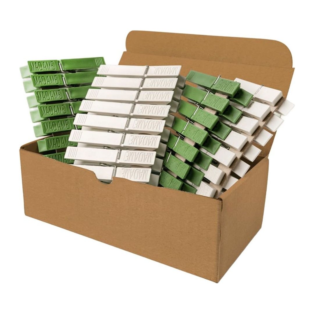 Mollette da bucato La Dupla in plastica riciclata, colore bianco e verde, lunghezza 10 cm, confezione da 40 pezzi
