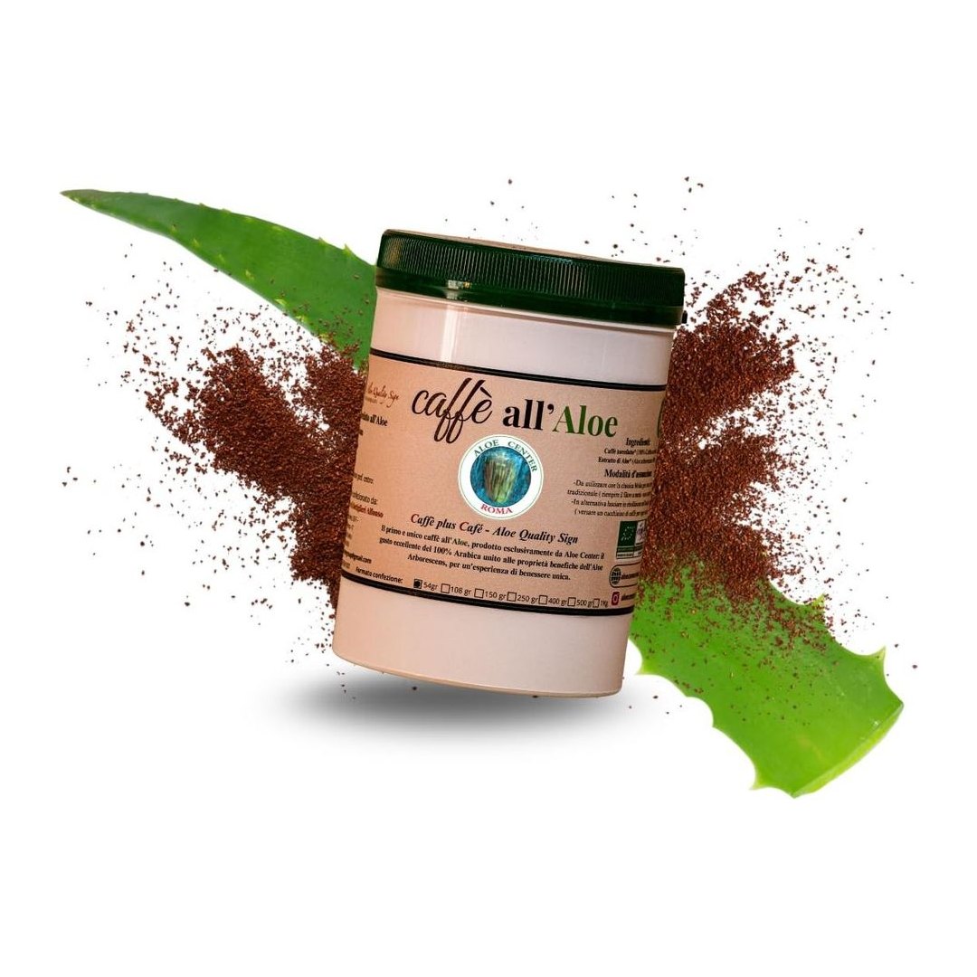 Caffè ALOE CENTER ROMA 100% Arabica con estratto naturale di Aloe Arborescens, confezione da 54 grammi, tostatura